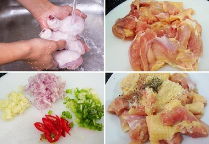 Sơ chế thịt gà và ướp trong 30 phút cho ngấm gia vị