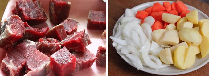 Thịt bò và rau củ sơ chế làm sạch để chế biến