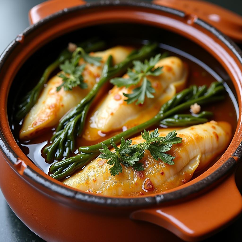 Cá chim kho dưa thơm ngon, đậm đà trong nồi đất, hấp dẫn mọi ánh nhìn