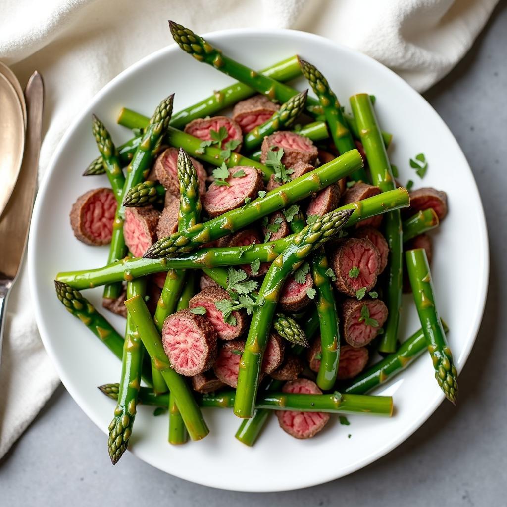 Măng tây xào thịt bò thành phẩm trình bày đẹp mắt