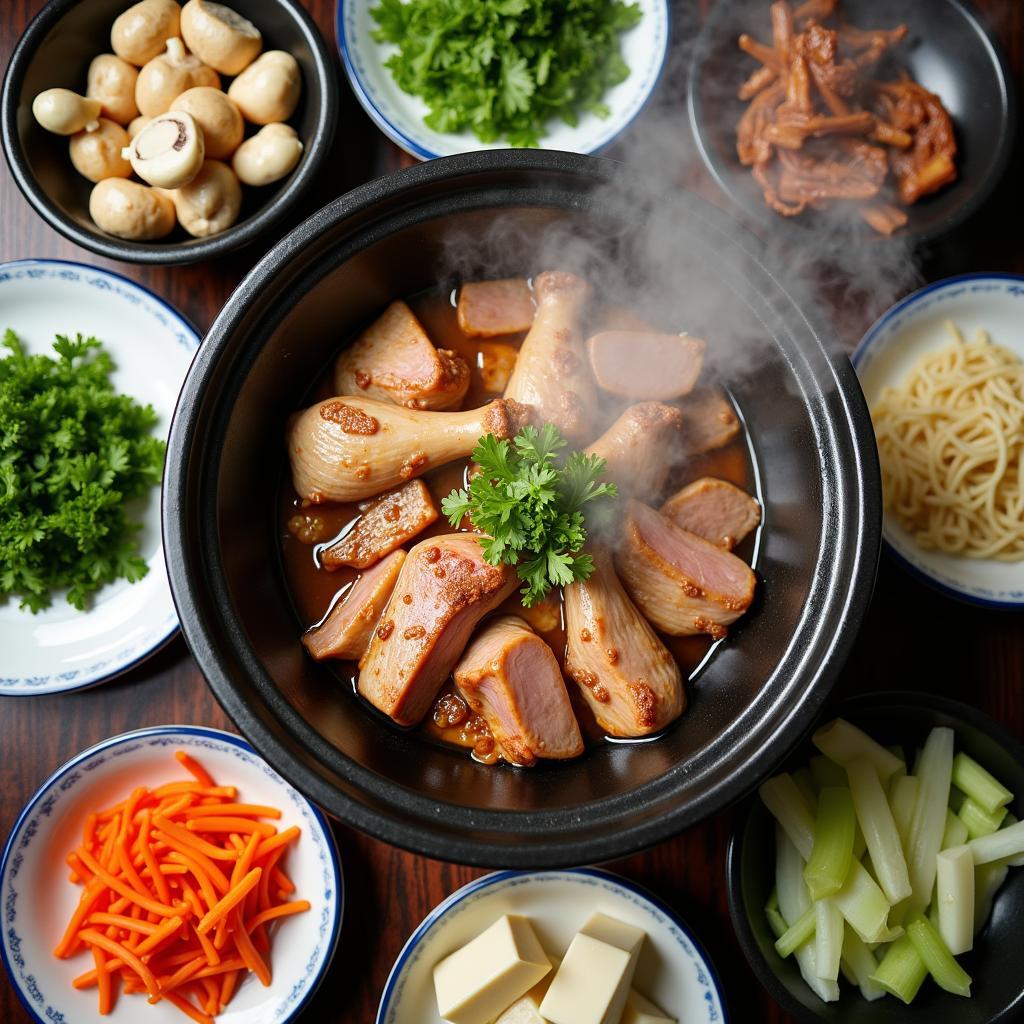 Nồi lẩu gà bò nghi ngút khói thơm ngon hấp dẫn tại nhà