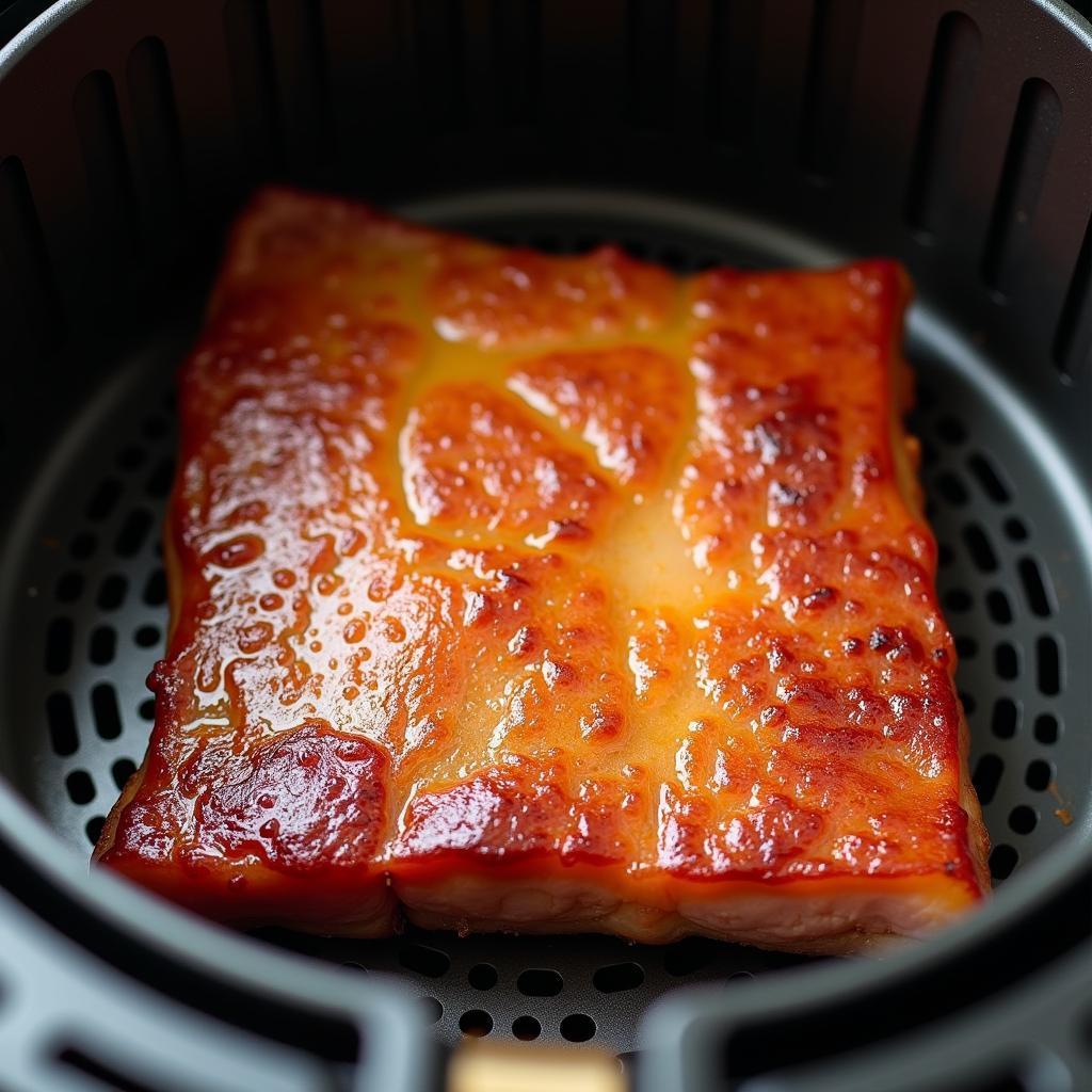 Thịt ba chỉ nướng bằng nồi chiên không dầu chín vàng đều, giòn ngon, hấp dẫn