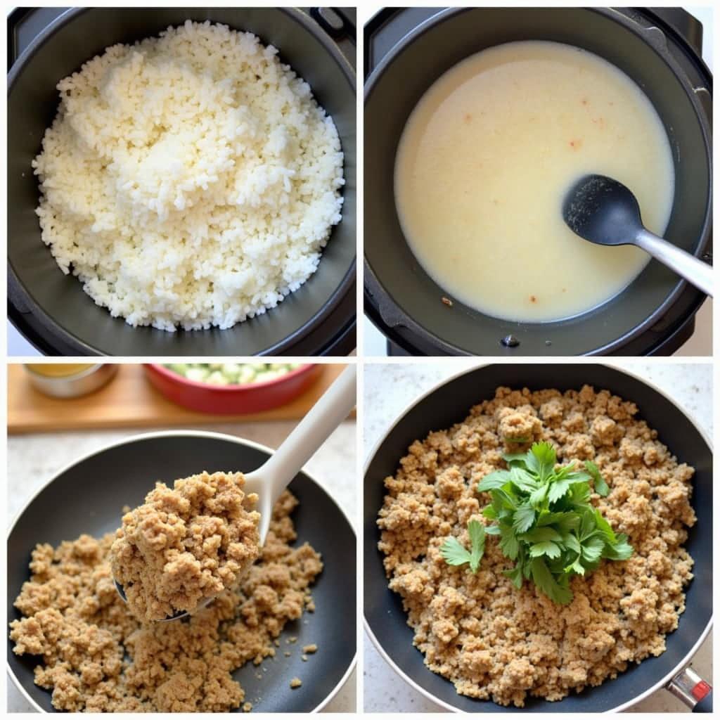 Quá trình nấu cháo thịt bằm thơm ngon tại nhà với các bước đơn giản, dễ thực hiện