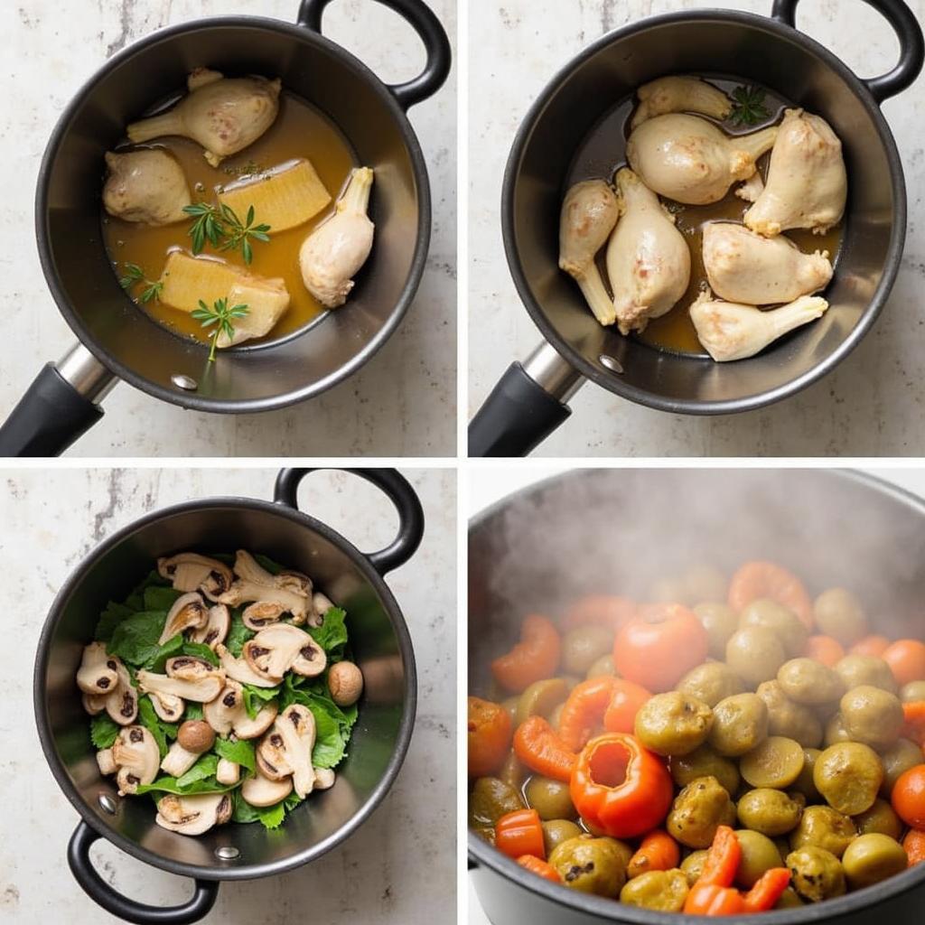 Quá trình nấu lẩu gà miền Bắc từng bước một, thể hiện sự tỉ mỉ và hấp dẫn