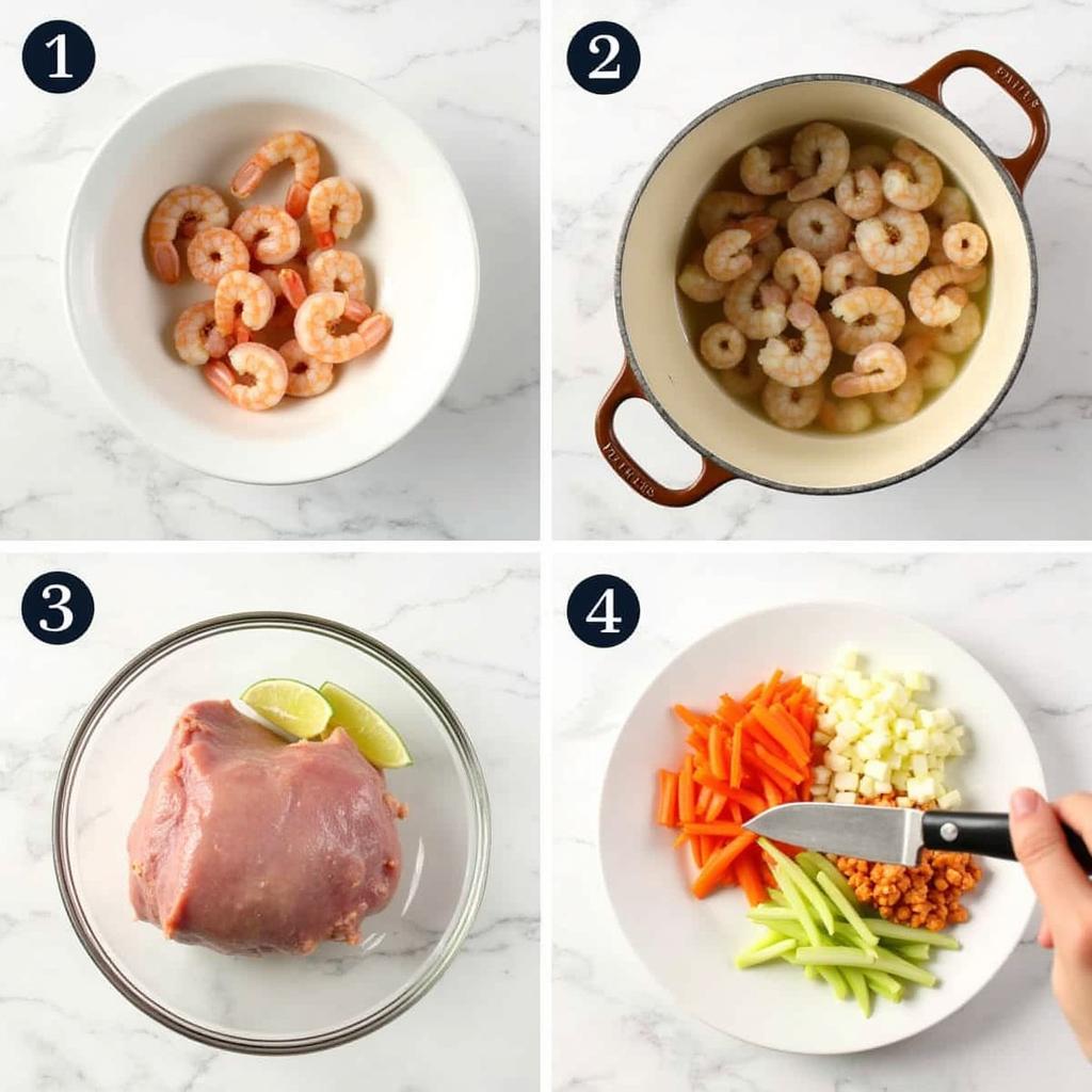 Sơ chế nguyên liệu tỉ mỉ cho món gỏi tôm thịt chua ngọt chuẩn vị