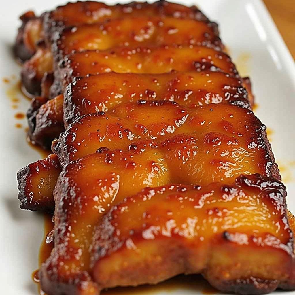 Thịt ba chỉ rang cháy cạnh thành phẩm có màu vàng nâu đẹp mắt, giòn rụm và thơm ngon.