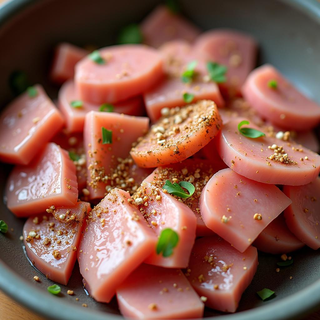 thit ba chi uop gia vi chuan bi rang chay toi thom ngon hap dan