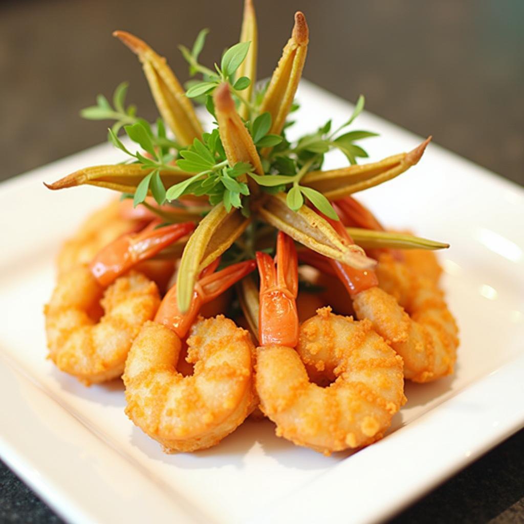 Tôm chiên sả giòn rụm, thơm lừng, trình bày hấp dẫn trên đĩa